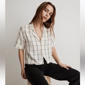 Madewell Linen-Blend Resort Crop Shirt in Windowpane